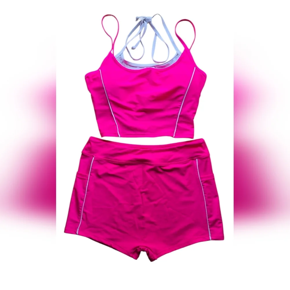 Pink Queen High Waisted Sporty Two Piece Swimsuit With Pockets Size Medium
